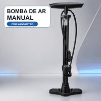 Bomba de Ar Manual com Manômetro PSI BAR e 2 Bicos