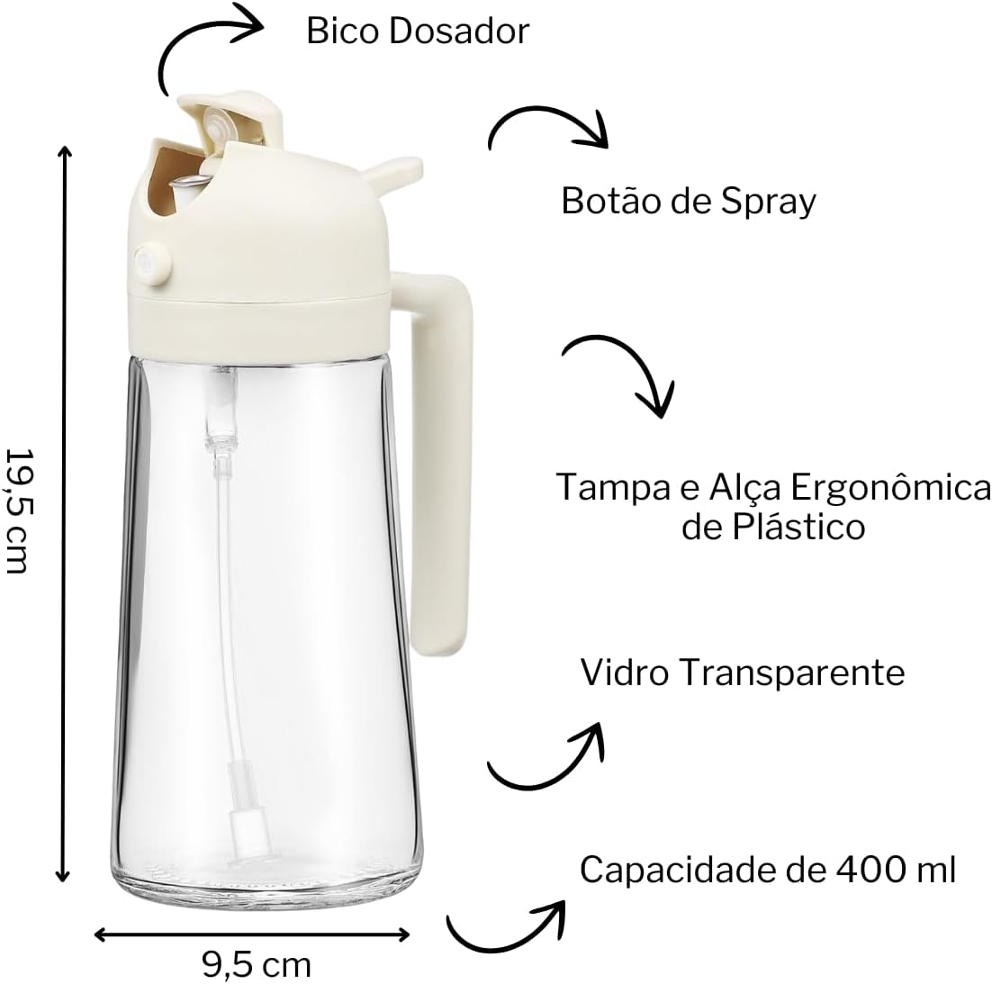 Azeiteiro Spray de Vidro 500 ml Preto
