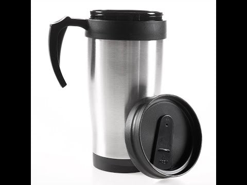 Vídeo ilustrativo de caneca de inox com tampa e alça. Modelo equivalente: aparência, medidas e acessórios podem variar. Confira as características e os itens inclusos na descrição.