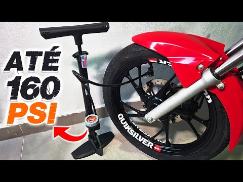 Vídeo ilustrativo de bomba manual de ar com manômetro. Modelo equivalente: aparência, medidas e acessórios podem variar. Confira as características e os itens inclusos na descrição.