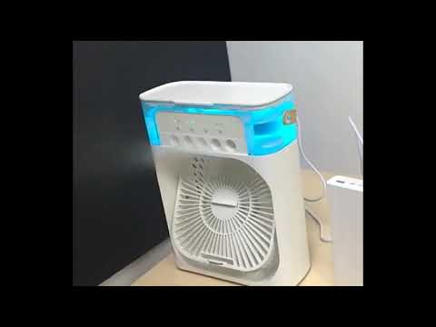 Vídeo ilustrativo de ventilador portátil com névoa. Modelo equivalente: aparência, medidas e acessórios podem variar. Confira as características e os itens inclusos na descrição.