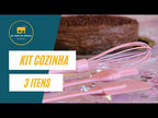 Vídeo ilustrativo de utensílios de cozinha: fouet, espátula e pincel. Modelo equivalente: aparência, medidas e acessórios podem variar. Confira as características e os itens inclusos na descrição.