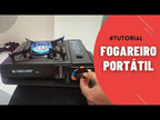 Vídeo ilustrativo de fogareiro portátil a butano. Modelo equivalente: medidas e acessórios podem variar. Confira as características e os itens inclusos na descrição.